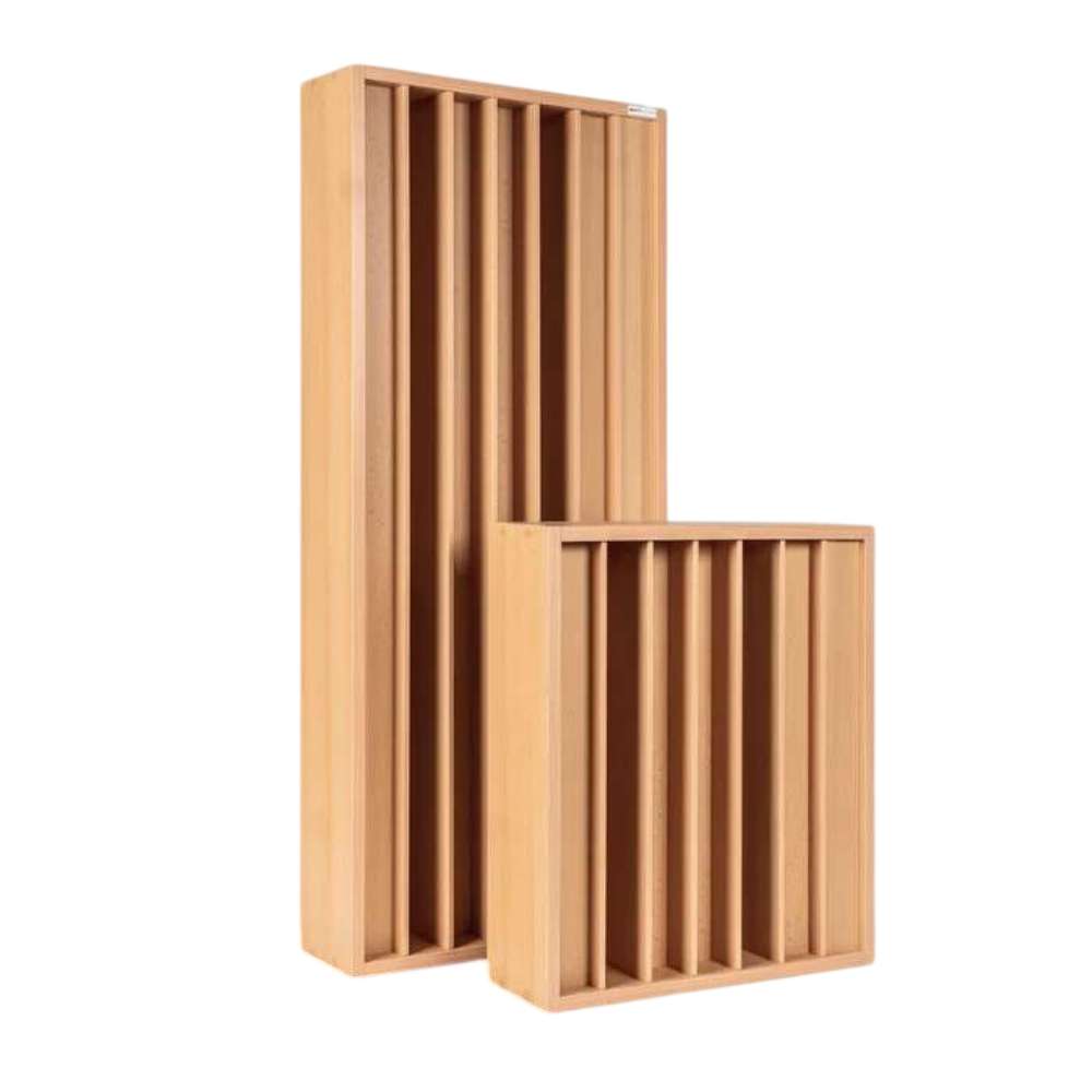 GIK Acoustics Q7D Quadratic Residue Diffuser in natural wood finish, combining acoustic performance with a clean, modern look