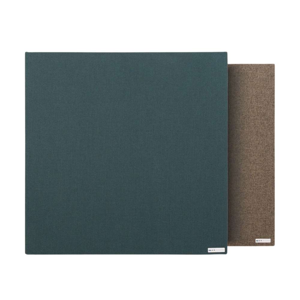 GIK Acoustics Scopus™ Tuned Membrane Bass Trap panels in teal and brown fabric, shown as two flat rectangular acoustic panels overlapping on a white background