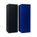GIK Acoustics Soffit Corner Bass Trap shown in black and blue fabric finishes, designed as tall rectangular acoustic panels for placement in room corners