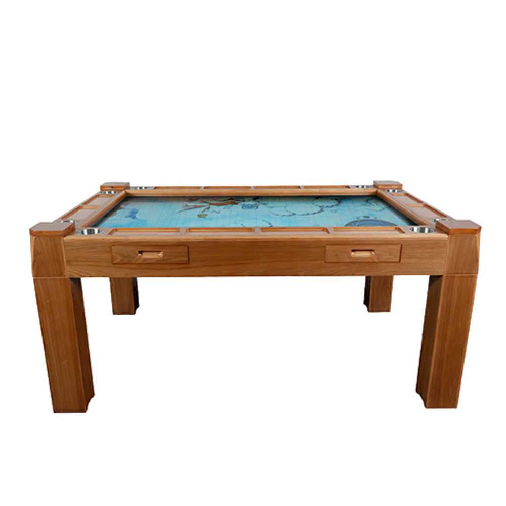 Game Theory Tables The Arena Founders Edition in a warm wood natural finish displays a large