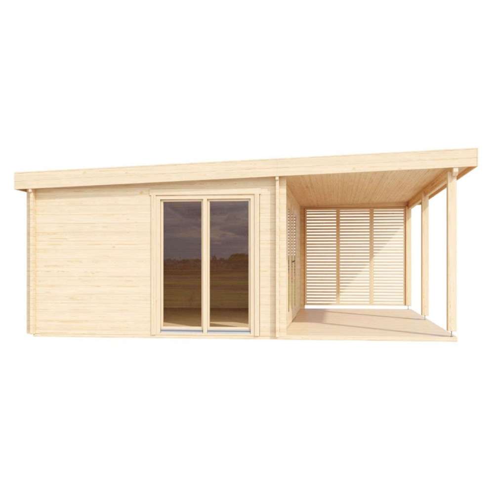 GardenHouse24 USA Kaarlo 70 Garden Room has tall side windows and a covered terrace with wooden posts