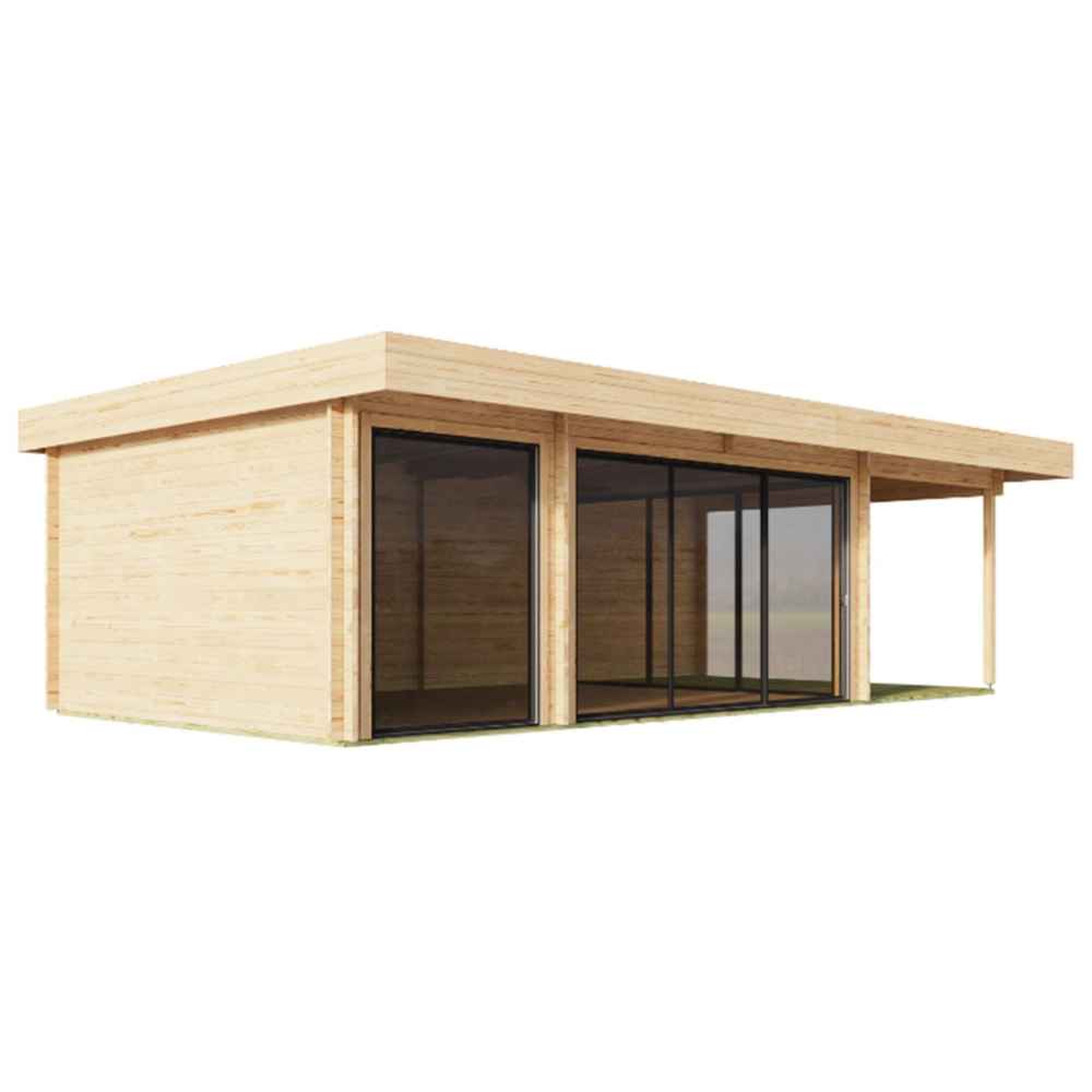 GardenHouse24 USA ALU Concept 44O Garden Room as a clean, minimalistic wooden building with black-framed glass doors under a flat roof