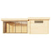 GardenHouse24 USA ALU Concept 70N Garden Room is shown from the opposite rear side, displaying a blank wood-panel wall with clean, minimal design