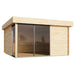GardenHouse24 USA ALU Concept 70P Garden Room with closed, dark-tinted glass doors and a clean, minimalistic wooden exterior