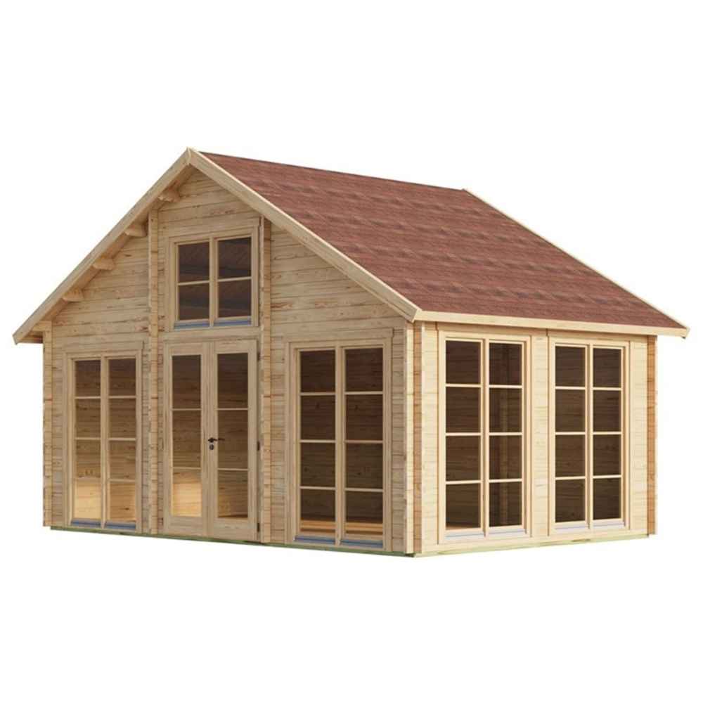 GardenHouse24 USA Bern 70 Garden Room is presented from a front angle, emphasizing its all-glass walls, central double door, and upper window detail