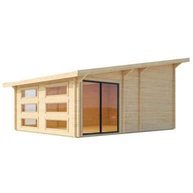 GardenHouse24 USA Caddie 44A ALU ISO Garden Room displays its light wood panels and sleek modern windows