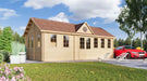GardenHouse24 USA Clockhouse Bristol 44mm Garden Room is seen at an angle with its many windows and a decorative clock dormer above the door