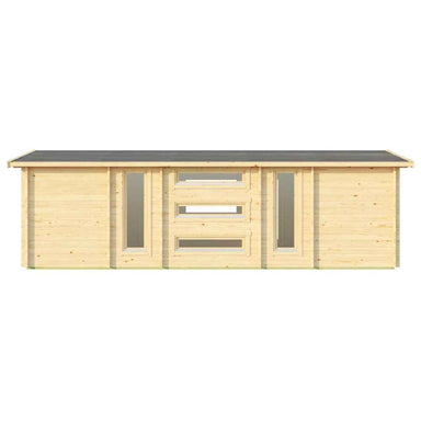 GardenHouse24 USA Dundee 70C Garden Room reveals symmetrical vertical and horizontal windows in a modern grid layout on the wood facade