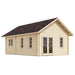 GardenHouse24 USA Farum 70 Garden Room is depicted as a simple cabin with a gabled roof and symmetrical windows on a white background