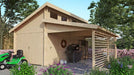 GardenHouse24 USA Garage Morten 44A Garden Room in a garden setting with a grill under the open carport