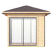 GardenHouse24 USA Glaspavillon ALU 44D ISO Garden Room is shown from another angle, featuring wide glass sliding doors and a neat rain gutter system
