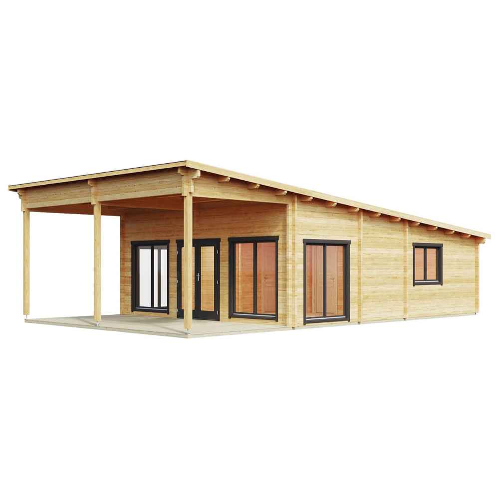 GardenHouse24 USA Hedland 70 Garden Room displays its modern timber structure with multiple floor-to-ceiling windows
