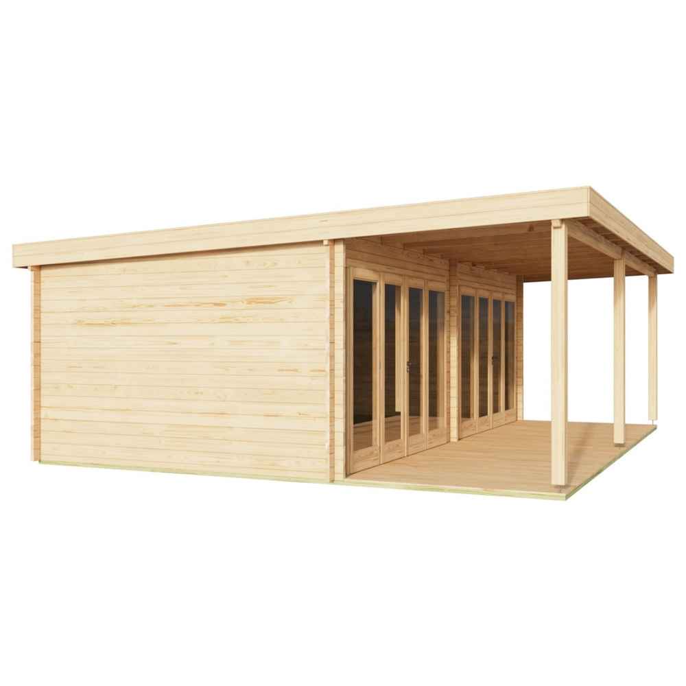 GardenHouse24 USA Kevin 44 VD Garden Room features a spacious covered porch and light wood paneling, shown from a rear angle