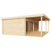 GardenHouse24 USA Kevin 44 VD Garden Room features a spacious covered porch and light wood paneling, shown from a rear angle