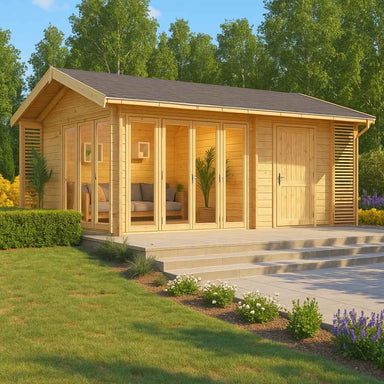 GardenHouse24 USA Konrad 44 B Garden Room floor plan shows two separate spaces with labeled dimensions