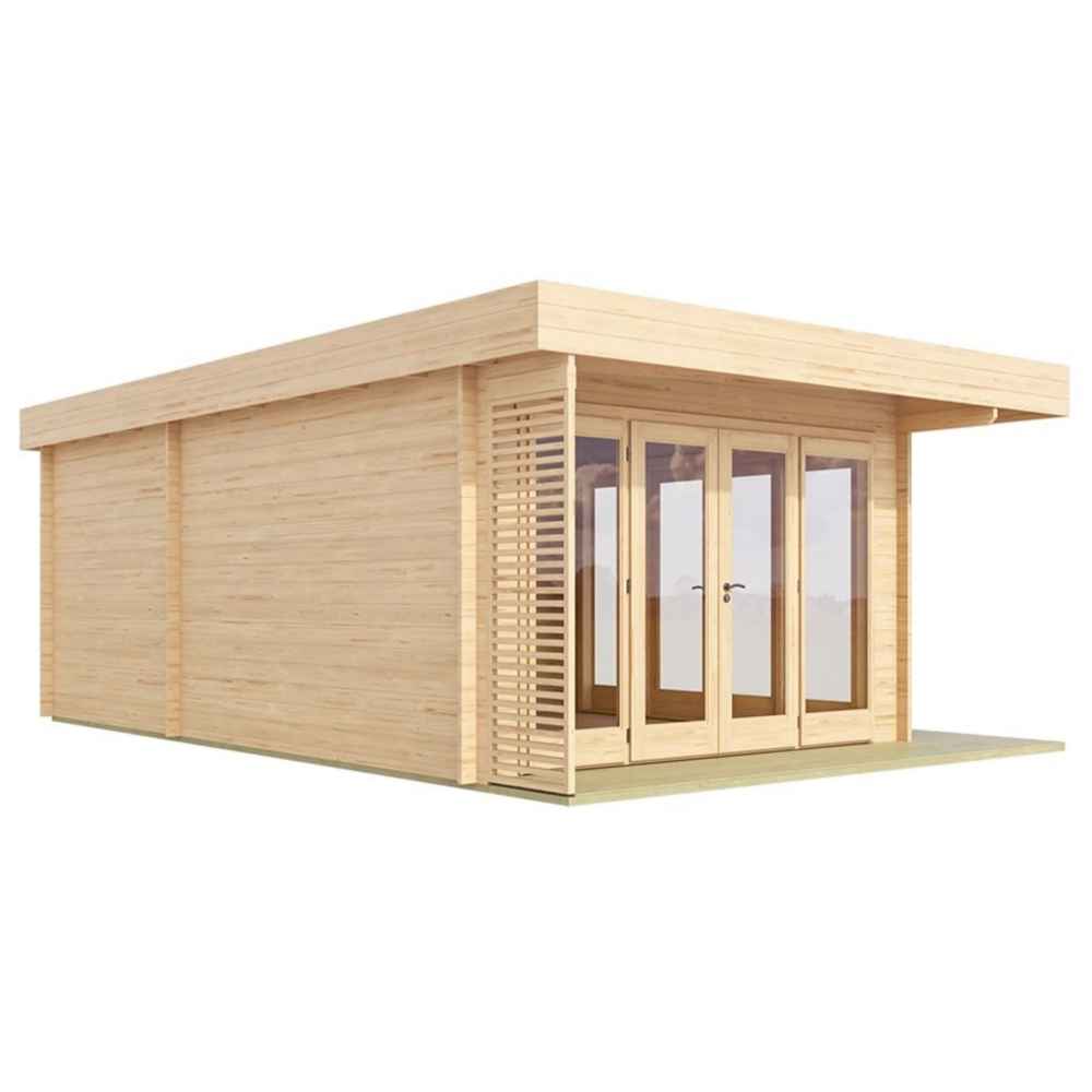 GardenHouse24 USA Konrad 44 Garden Room displays a sleek exterior with full-length glass doors and horizontal slat detailing