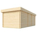 GardenHouse24 USA Lasse 44A ALU Garden Room is seen from the rear, displaying its clean and solid wooden back wall without windows