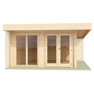 GardenHouse24 USA Lisa 70B Garden Room is shown from the front, featuring full-height double doors and floor-to-ceiling windows framed in light wood