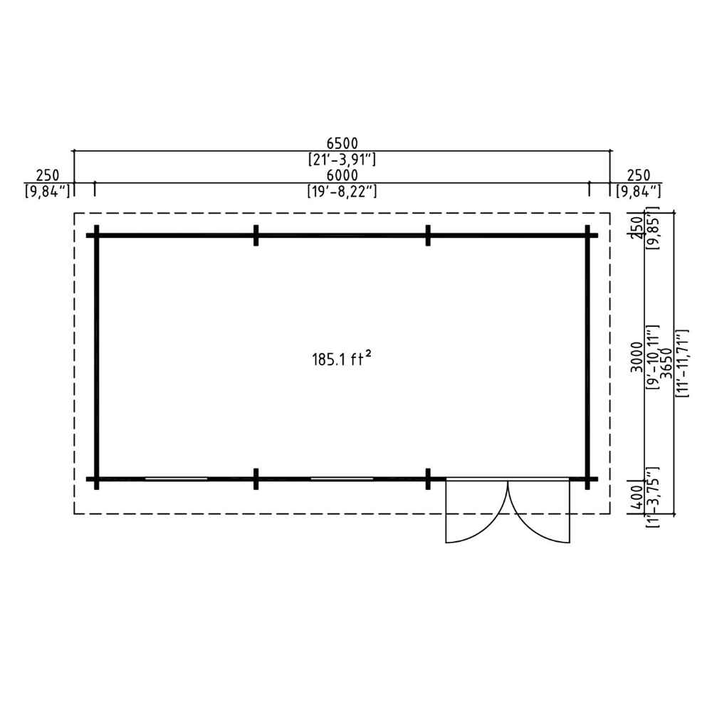GardenHouse24 USA Miriam 44C Classic Garden Room's top-down floor plan outlines its 185.1 square feet of space