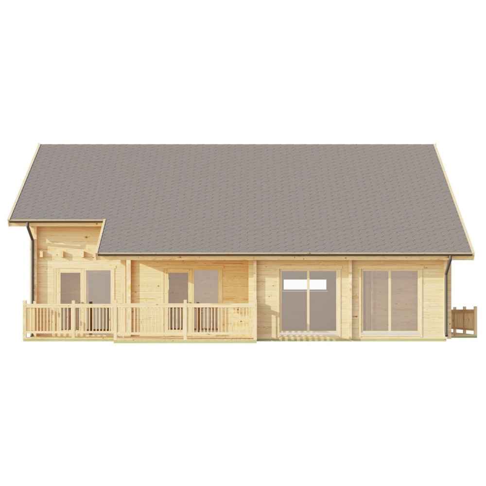 GardenHouse24 USA Olivia 90 Garden Room displays its back view with multiple sliding glass doors and a full-length porch