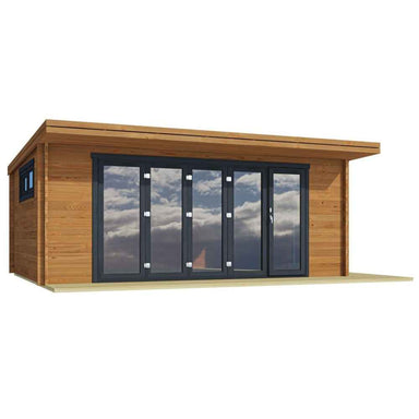 GardenHouse24 USA Paul 70 Garden Room focuses on its large front glass doors and rich timber finish against a white background