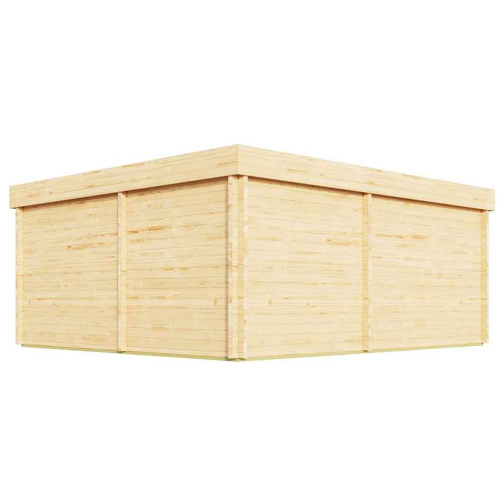 GardenHouse24 USA Sauna Dolce 70 Garden Room is depicted from the rear, emphasizing its full wooden panel walls without windows or glass
