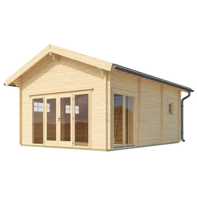 GardenHouse24 USA Sigrid 44 Garden Room showcases its light wood exterior, double doors, and corner windows