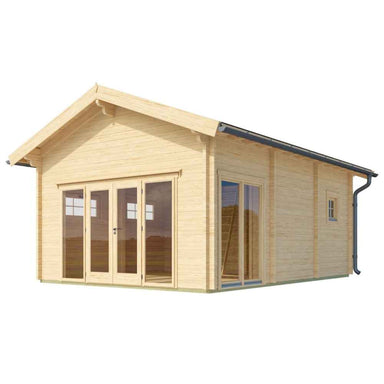 GardenHouse24 USA Sigrid 70 Garden Room is presented from an angled view, displaying its natural wood texture and modern window placement