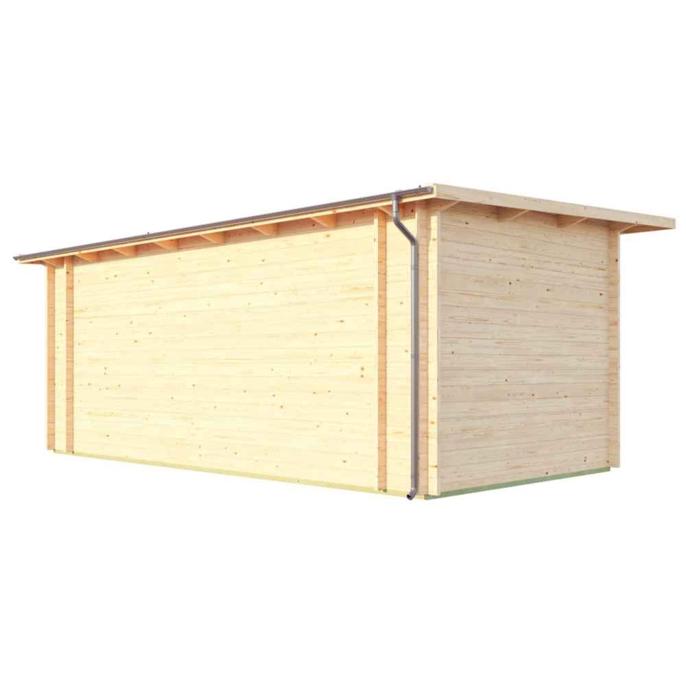 GardenHouse24 USA Starla 44E ALU ISO Garden Room highlights its solid wooden construction and modern rain gutter along the edge