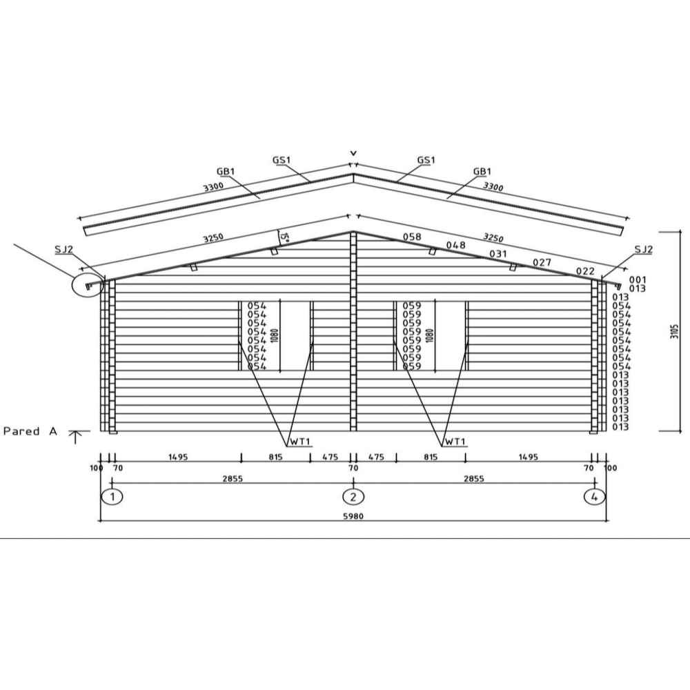GardenHouse24 USA Vienna 70 Garden Room architectural drawing shows the front elevation with detailed roof and window measurements