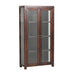 Glass-door Crate & Barrel Morris 36" Chocolate Brown Wood and Glass Bookcase Cabinet shown in a three-quarter view