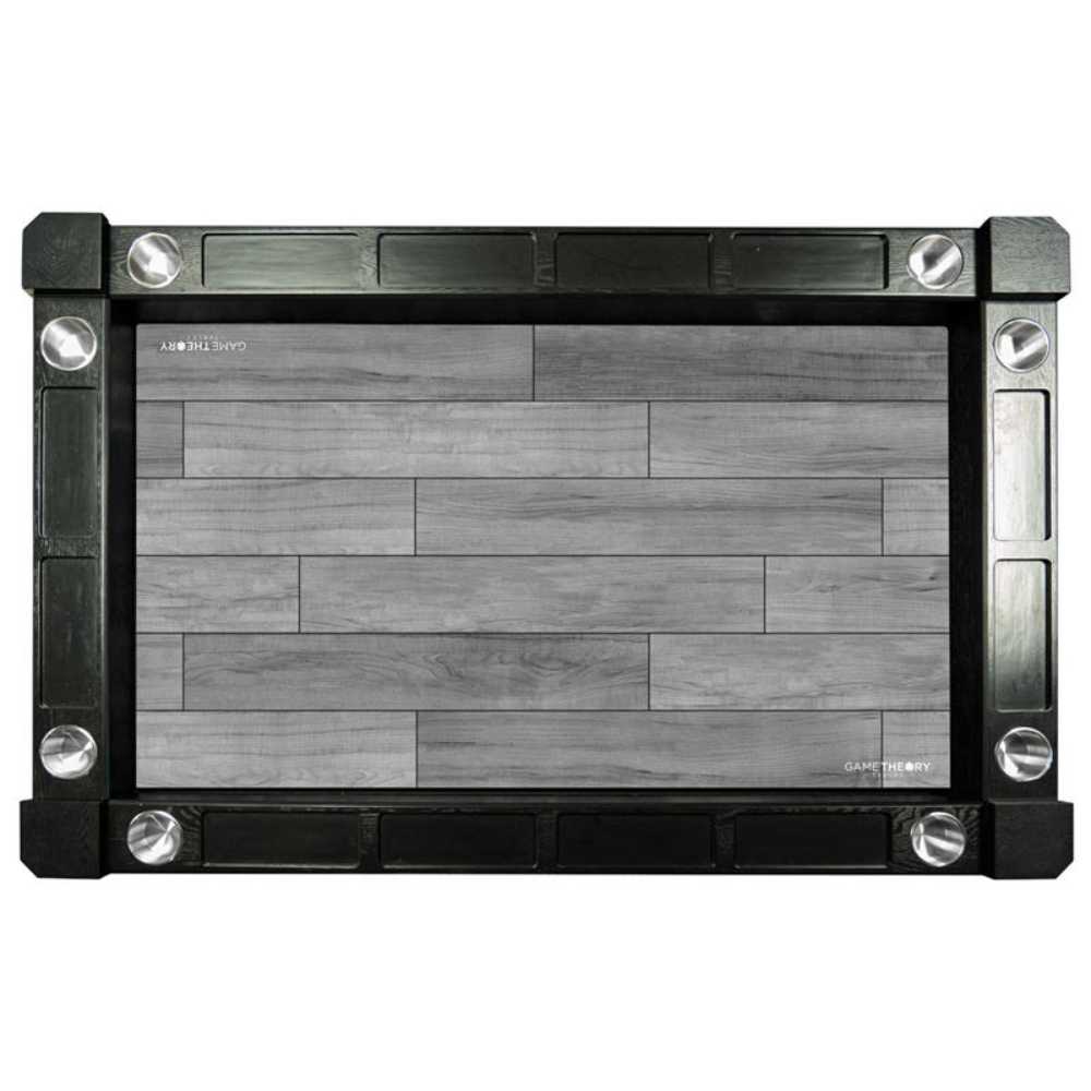 Graywood Game Theory Tables Neoprene Game Mat with a sleek gray wood texture