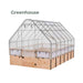 Greenhouse Outdoor Living Today 8x8 Raised Garden Bed with a clear greenhouse frame and door that covers the wooden planter to create a protected growing space