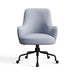 Harbor Ascend Linen Weave Crate & Barrel Bellevue Upholstered Office Chair in harbor blue fabric with a rounded backrest and black caster base
