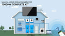 Home diagram shows appliances powered by Sun Gold Power 10000W 48VDC 120V/240V 20.48KWH Lithium Battery 4980W Solar Panel Off-Grid Solar Kit with 12 solar panels and dual inverters