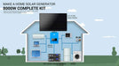 Home power diagram showing eight solar panels, an 8kW inverter, and batteries in Sun Gold Power 8000W 48VDC 120V/240V LiFePO4 Lithium Battery Solar Panel Off-Grid Solar Kit