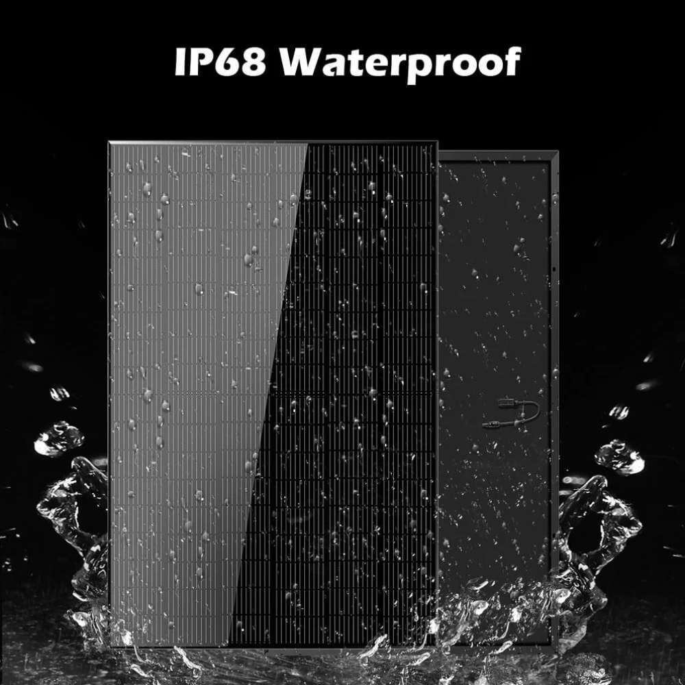 IP68 waterproof design protects Sun Gold Power 415W Mono Black PERC Solar Panel Full Pallet (32 Panels) as water splashes across the panel