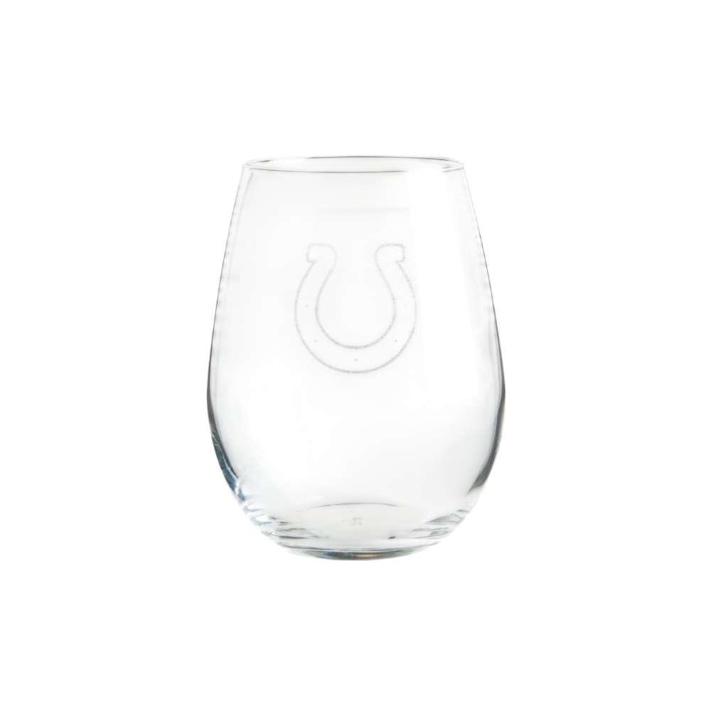 Indianapolis Colts Crate & Barrel NFL Aspen 11.75oz Stemless Wine Glass, Set of 4 featuring an etched horseshoe logo on clear glass