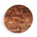 Indianapolis Colts Crate & Barrel NFL Round End Grain Cutting Board features a round wood-block design with the Colts horseshoe logo near the bottom