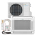 Indoor and outdoor units along with installation accessories of the Senville 12000 BTU Floor Mounted Mini Split Air Conditioner - Heat Pump - SENA12HFIF