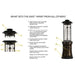 Infographic titled What Sets the Axis Apart From All Others labels the hood, grate frame, control panel, and weighted base of a bronze Outdoor Order Axis Collapsible Heater