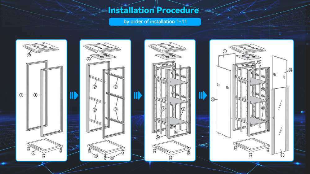Installation guide for assembling Sun Gold Power Enclosed Battery Cabinet 6 Slot with Bus Bar step by step