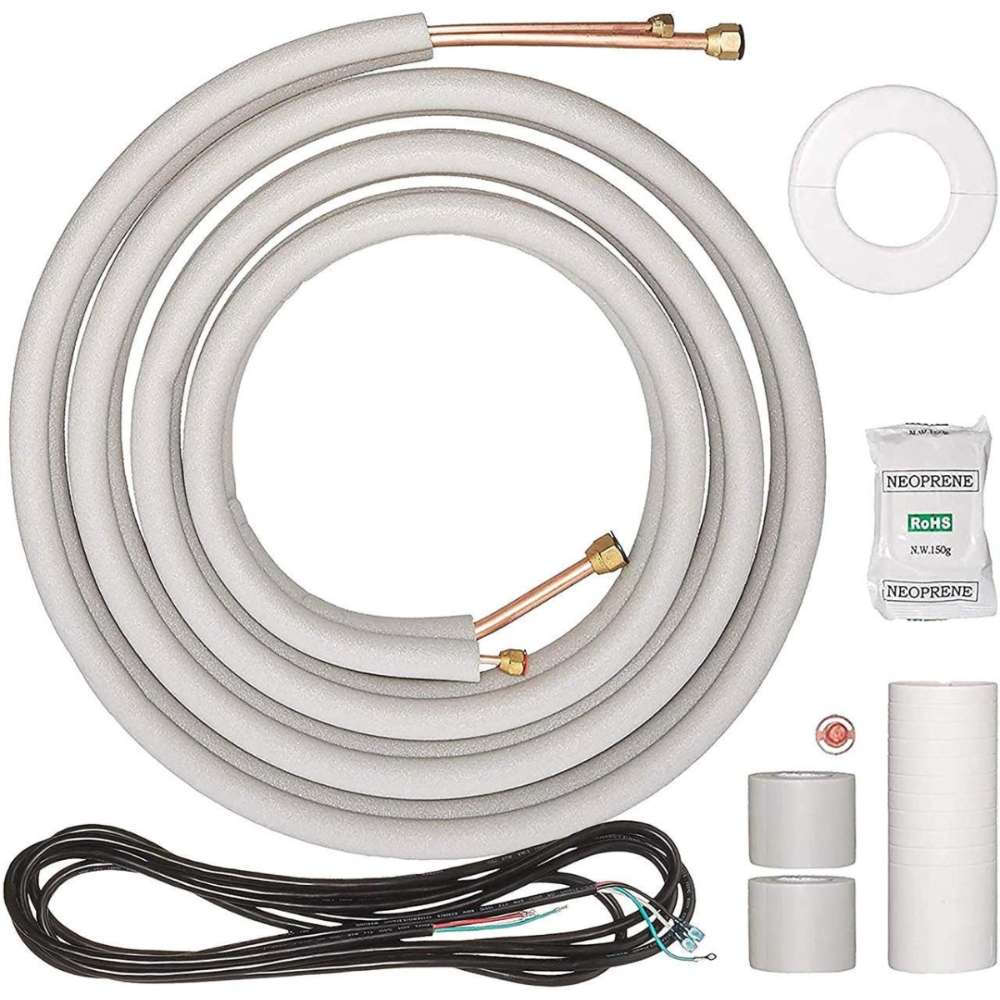 Installation kit included with Senville 9000 BTU Mini Split Air Conditioner - Heat Pump - ELITE Series featuring insulated line set and accessories