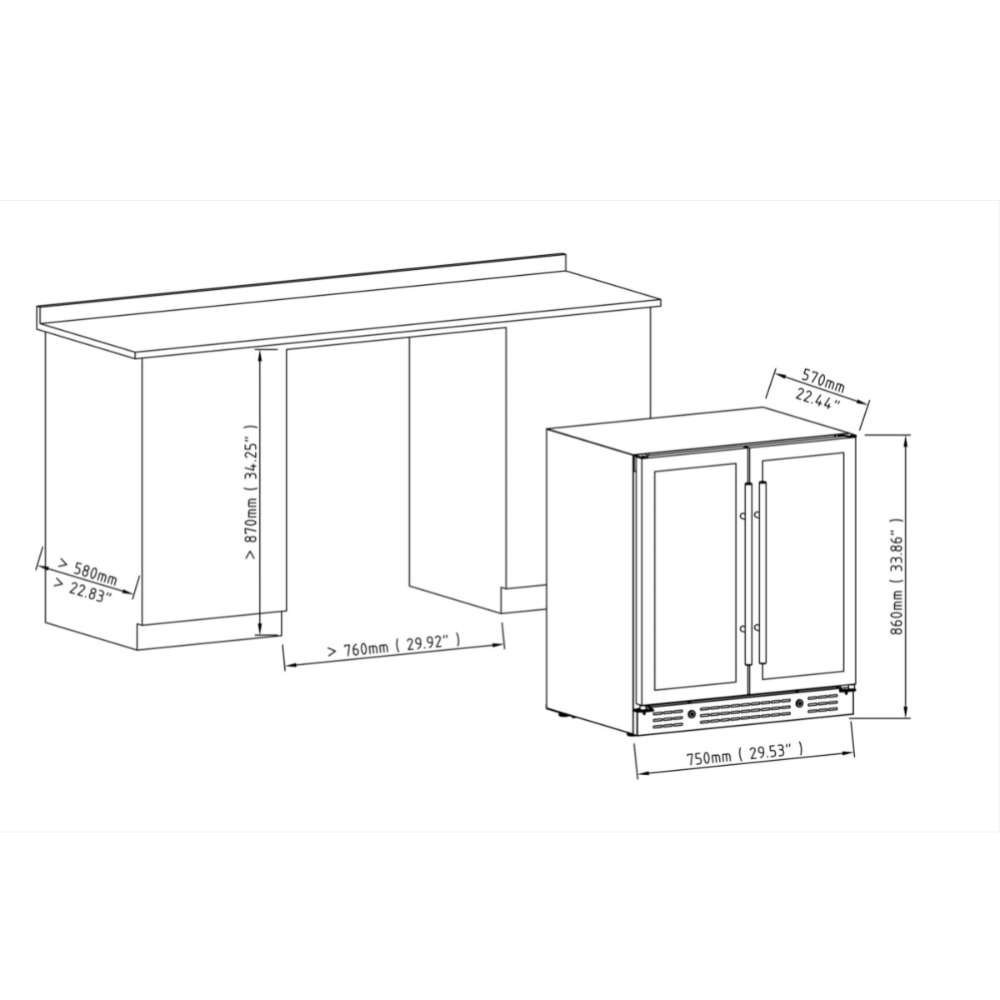 KingsBottle 30" Combination Beer and Wine Cooler with Low-E Glass Door-Freedom Room