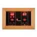 Interior LED control panel with red temperature and timer readouts set in a cedar frame inside Golden Designs Maxxus 3 Person Low EMF Far Infrared Corner Sauna in Hemlock