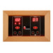 Interior LED control panel with red temperature and timer readouts set in a cedar frame inside Golden Designs Maxxus Bellevue 3 Person Low EMF Far Infrared Sauna