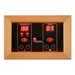 Interior LED control panel with red temperature and timer readouts set in a cedar frame inside Golden Designs Maxxus Toulose 2 Person Low EMF Far Infrared Sauna