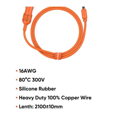 Jackery 12V Automobile Battery Charging Cable coiled to show its heavy-duty copper wire, silicone rubber insulation, and charging cable specifications