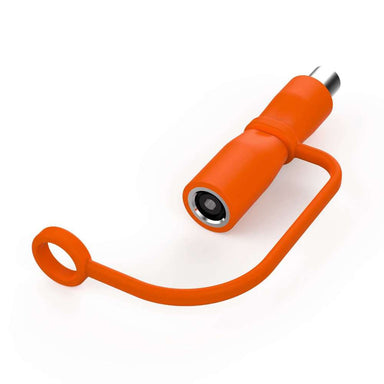 Jackery Adapter DC8020 to DC7909 shown in an angled view with an orange protective cap tethered to the compact power adapter