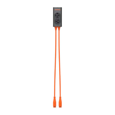 Jackery Connector with two AC outlets and dual orange connector cables displayed against a white background